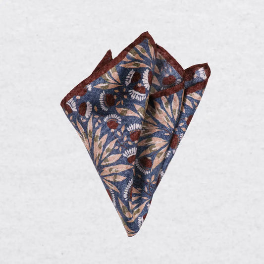 Monti Castello silk pocket square, winter blossom, Pinched Fold