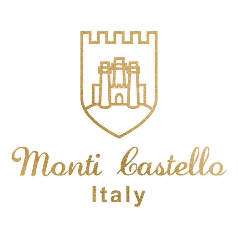 Monti Castello logo with castle emblem on a white background