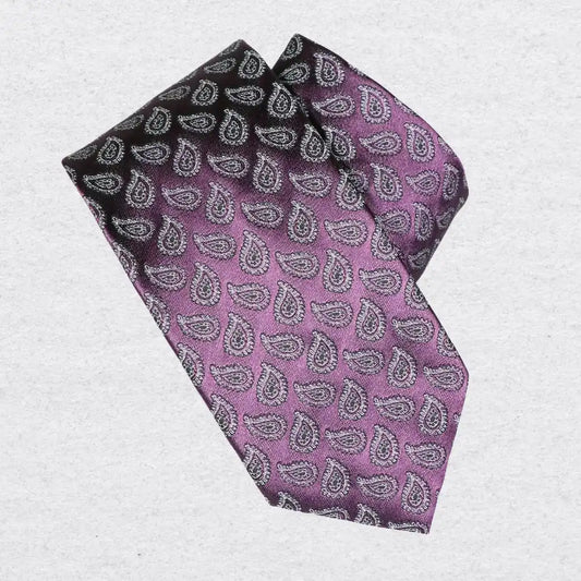 Purple paisley tie on a white background
