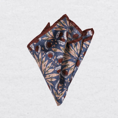 Monti Castello silk pocket square, winter blossom, Pinched Fold