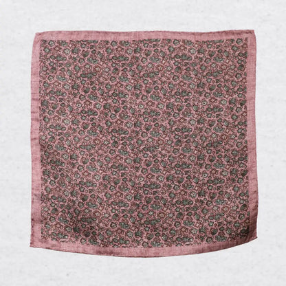 Monti Castello silk pocket square, sage blossom on blush, flat lay