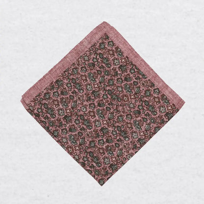 Monti Castello silk pocket square, sage blossom on blush, folded presentation