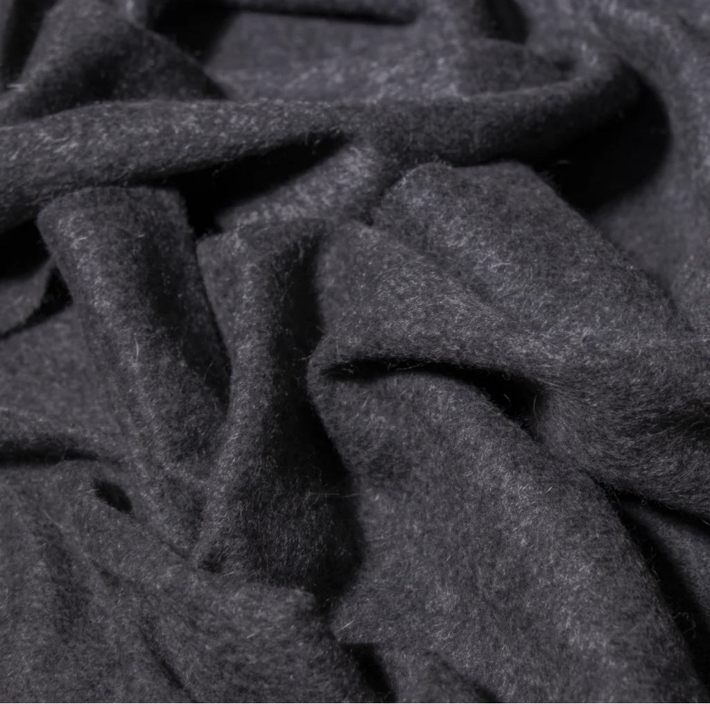 Charcoal Grey cashmere scarf close up with soft folds
